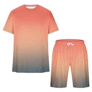 Ensemble T-shirt et short pour homme, motif floral dégradé, coton tissé, décontracté, respirant, deux pièces assorties, personnalisable - Product Image 3