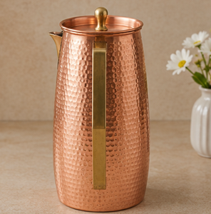 Carafe en cuivre martelé avec poignée et couvercle en laiton, grande capacité, vaisselle vintage pour la maison, carafe haut de gamme de grande capacité - Product Image 3
