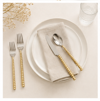 Ensemble de couverts à manche perlé doré en acier inoxydable et laiton, vaisselle moderne pour mariage, hôtel et haute cuisine