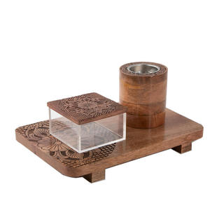 Floral Carved Wood Bakhoor Burner Set Bulk Luxury Incense Censer with Acrylic Storage <b>Box</b> and Tray Modern Tabletop Home Decor - Product Image 1