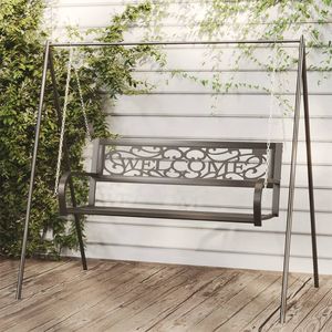 Banco Columpio de Jardín de Acero Negro con Soporte Colgante Mediano de Plástico para Uso en Patio - Product Image 1