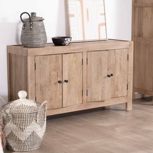 Vandana Crystal Surface 4-door <b>sideboard</b> in solid mango wood 130cm Maestro - Product Image 3