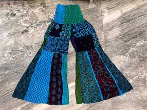 Pantalon large à taille haute en coton patchwork style bohème hippie unisexe - Product Image 2
