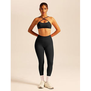 Ensemble de yoga pour femmes, soutien-gorge de sport sans couture, leggings taille haute, poche porte-cartes, nylon, élasthanne - Product Image 5
