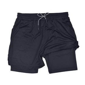 Hot Saling Double <b>Layer</b> Fitness Short 2 in1 Elastic Waist Spandex Polyester Sportswear Men's Running Shorts - Product Image 2