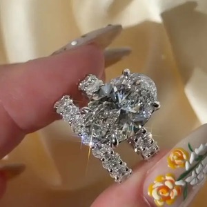 925 Moissanite <b>Diamond</b> Wedding Ring Set Oval Cut <b>Simulated</b> <b>Diamond</b> Engagement Ring in White Gold Plated Band for Women's. - Product Image 2