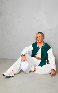 Veste universitaire verte et blanche, style preppy, col rabattu, fermeture à boutons, coupe classique, unisexe, vêtement d'automne - Product Image 5
