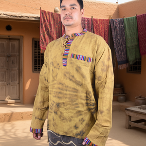 Kurta pour adultes 100% coton Gheri, brodée à la main, col en V, style national - Product Image 3