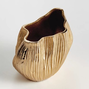 Elevated Bloom Modern Bronze Tabletop <b>Vase</b> Handmade With Ribbed Texture <b>Gold</b> Finish Decorative Art Piece - Product Image 1