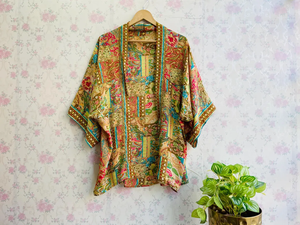 Kimono de seda chaqueta cárdigan plumero Vintage bohemio chaqueta regalo de Navidad Kimono corto - Product Image 3