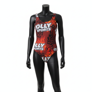 Maillot de bain femme en polyester et élasthanne premium, tissu extensible doux 200 GSM, imprimé flamme rouge, sublimation, logo personnalisé. - Product Image 6