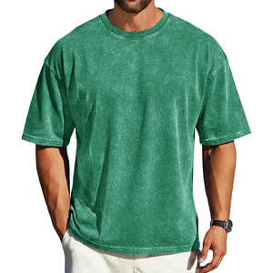 Oversized Green Cotton <b>TShirt</b> Short Sleeve O-Neck <b>Plain</b> Dyed Casual Wear Mens Jersey Tee Breathable Solid Color Streetwear Styl - Product Image 2