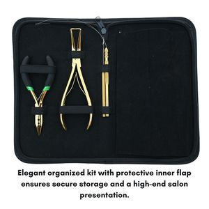 Hair Extension Tools Kit Rexine <b>Case</b> Comb Sectioning Clips Finger <b>Needle</b> Scissor Loop Wire Hook 3 Hole Crimping Remover Plier - Product Image 5