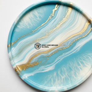 Modern Blue <b>Epoxy</b> Resin Tray – Glossy Marble Finish Square Coffee <b>Table</b> Tray - Product Image 4