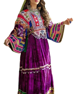 Vestido Étnico Tribal Kuchi Afgano Tradicional Multicolor para Fiesta con Encaje, Cremallera y Botones Decorativos, Cintura Natural, Vestido Kuchi Afgano - Product Image 1