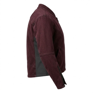 Chaqueta Bomber de Lona Vaquera Lavada Borgoña con Cremallera en las Mangas, Cuello Mandarín, Estilo Cafe Racer para Hombre - Product Image 3