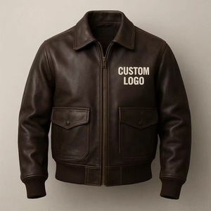 Veste en cuir véritable pour homme, col rabattu, fermeture éclair, logo brodé sur le devant, style motard - Product Image 1