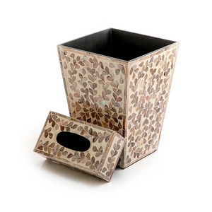 Square Shape Waste <b>Bin</b> In Wooden And Mother Of Pearl Dust <b>Bin</b> With Tissue Holder At Competitive Prices - Product Image 1
