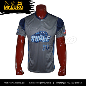 เสื้อเบสบอลแบบซับลิเมชั่นสั่งทำพิเศษ ยูนิเซ็กซ์ แขนสั้น ระบายเหงื่อ ป้องกันแบคทีเรีย ชุดทีม สีเทา-น้ำเงิน พิมพ์ลายด้านหน้า - Product Image 3
