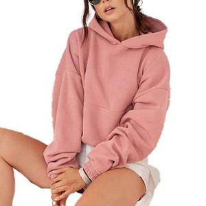 Sudadera corta con capucha para mujer, rosa, con logo personalizado, estilo urbano, de forro polar, al por mayor - Product Image 3