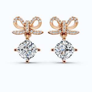 Pendientes de Lujo con Diamantes Cultivados en Laboratorio, Corte Bow Ribbon, Certificación IGI, 2.50 CTW, Oro Sólido de 14K, Baño de Rodio, para Boda - Product Image 6