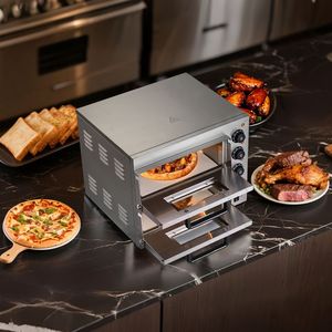 Forno Elettrico Commerciale a Doppio Strato da 14 Pollici in Acciaio Inossidabile per Pizza, da Banco, con Maniglia in Pietra Multiuso per Tostare e Cuocere - Product Image 3
