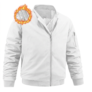 Men's Winter <b>Jacket</b> Full Zipper Stand Collar Thick <b>Fleece</b> <b>Lined</b> Heated Casual Outerwear Solid Color Polyester Wadding - Product Image 3