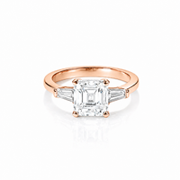 Bague de mariage minimaliste et délicate en or massif 10K 14K 18K et platine, avec trois pierres en diamant de laboratoire taille Asscher et taille baguette conique, vente en gros