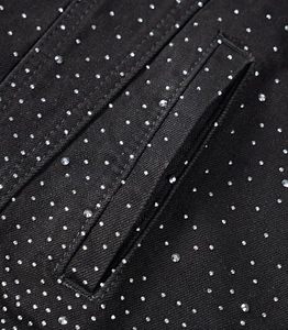 Veste en jean noire pour homme avec motif à pois en strass, col rabattu, manches classiques, style décontracté pour l'automne, avec capuche à strass - Product Image 3