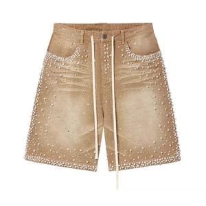 Unisex High Quality Acidwash Denim <b>Shorts</b> Allover Rhinestones Custom Made <b>Jean</b> <b>Shorts</b> for Men Summer Diamond Jorts - Product Image 5