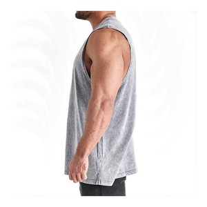 Men's Eco-Friendly 100% Cotton <b>Striped</b> Gym Tank <b>Top</b> O-Neck Knitted Breathable Casual <b>Red</b> Stripe Pattern Front Logo Customized - Product Image 6