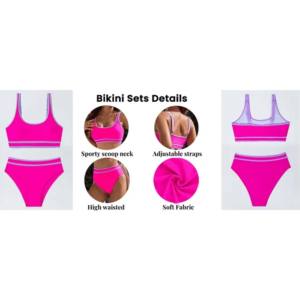 Women Plaid Eco-Friendly Bikini Set High Waist Two Piece Swimwear <b>Halter</b> <b>Neck</b> Push-Up <b>Bra</b> Front Logo Asymmetric - Product Image 3