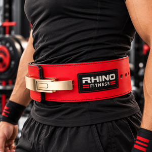 เข็มขัดยกน้ำหนักแบบพันรอบตัว RHINO FITNESS ทำจากนีโอพรีน พร้อมการป้องกันระดับมืออาชีพ รองรับหลังส่วนล่างแบบปรับได้ หัวเข็มขัดโลหะสีแดง - Product Image 4