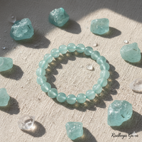 Bracelet de perles rondes en aquamarine AAA fait main – Bracelet extensible en pierres précieuses polies pour hommes et femmes