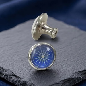 Round Metal Crystal Cabinet Knob Blue Compass Design for Kitchen <b>Wardrobe</b> Warehouse Drawer Handles-Modern Furniture <b>Hardware</b> - Product Image 1
