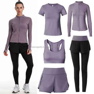 2025 Women's Fitness Custom Yoga Set <b>Leggings</b> & Sports Bra 5-Piece Set Breathable Quick Dry Spandex/<b>Nylon</b> Made in Pakistan - Product Image 4