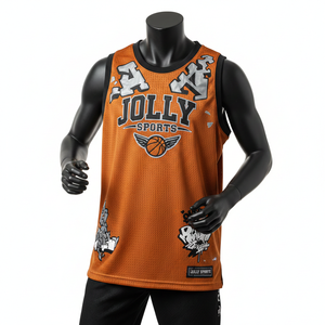 Camiseta de baloncesto para hombre, transpirable, con paneles de malla de poliéster, logotipo personalizado por transferencia térmica, 100% algodón, corte holgado, estampada. - Product Image 6