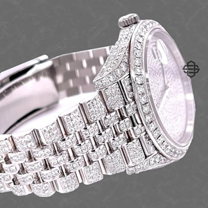 Montre de luxe pour homme, cadran carré, verre serti de moissanite, quartz, acier inoxydable, 20 mm, affichage de la date, entièrement sertie de diamants - Product Image 5