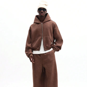 Conjunto Coordinado de Sudadera con Capucha y Pantalones de Chándal con Cremallera, Estilo Barrel Fit, Lavado, Personalizado, Streetwear, Tallas Grandes, Chándal Ligero de Poliéster/Nylon - Product Image 1