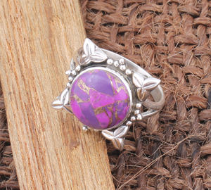 Purple Copper Turquoise Bezel Setting Sterling <b>Silver</b> Boho <b>Statement</b> <b>Ring</b> for Women Wholesale Supplier - Product Image 2