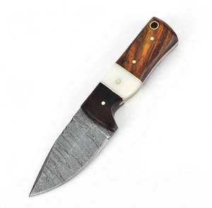 Lame en acier de Damas, manche segmenté en bois et os multi-matériaux, et objectif de présentation avec broche en laiton - Product Image 2