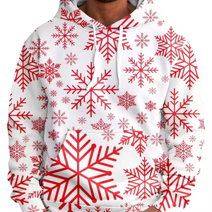 Manta con Capucha con Diseño de Copos de Nieve Rojos, Manta de Forro Polar para Usar como Ropa, Unisex, Sublimación - Product Image 6