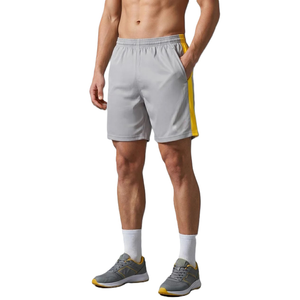Shorts en polyester à rayures jaunes, côtés en mesh respirant, séchage rapide, taille élastique, style sportif, entraînement en salle de sport, été, style athlétique - Product Image 1