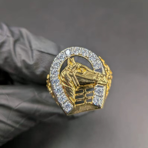 Moissanite Horse Head <b>Ring</b> For <b>Mens</b> Pave Band Gold Plated original 925 Silver Fine Animal Lovers Hip Hop Party Gift For Him - Product Image 1