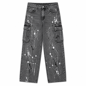 Vaqueros Cargo de Mezclilla con Salpicaduras de Pintura de Corte Holgado para Hombre – Pantalones de Mezclilla Lavados de Pierna Ancha Estilo Streetwear Y2K Hip Hop Casual Workwear – OEM ODM - Product Image 1