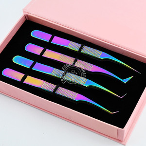 Pinzas profesionales de volumen de arranque de 90 grados, pinzas de agarre de fibra para extensiones de pestañas, acero inoxidable, nunca se desliza, agarre punteado - Product Image 4