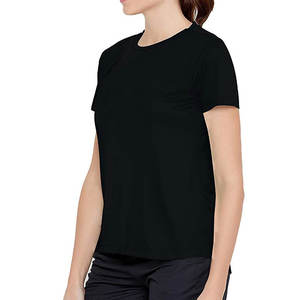 T-shirt à manches courtes col rond noir pour femme Coupe classique Tissu jersey à séchage rapide Vêtement décontracté Toutes saisons - Product Image 6