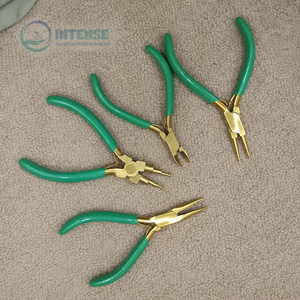 Juego de 4 Alicates Profesionales para Joyería, Acabado Dorado, Mango Verde, Alicates de Punta Redonda para Cortar y Hacer Lazos, Logotipo Personalizado - Product Image 1