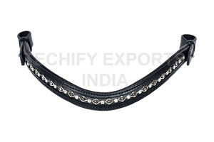 Frontal de boulangerie en cuir noir personnalisé avec cristaux de diamant argentés pour l'équitation - Product Image 2