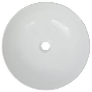 Lavabo Redondo de Cerámica Blanca de 16.3"x5.3" para Baño - Product Image 3